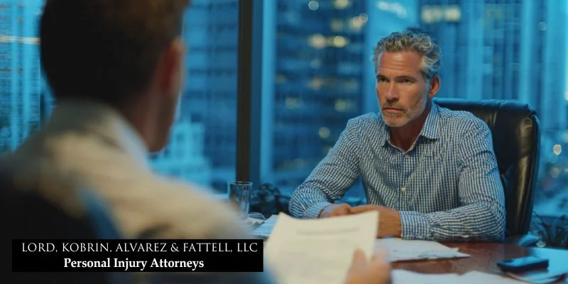 A concerned parent discusses legal strategies with a child injury lawyer at a table covered in documents.