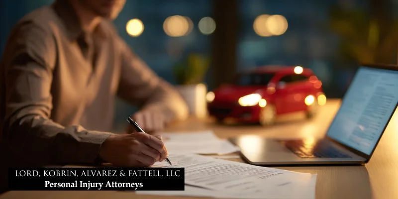 Driver reviews rental agreement documents to understand accident coverage and responsibilities after NJ crash.